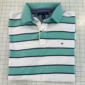 Tommy Hilfiger Green and White Polo Shirt Classic Stripes